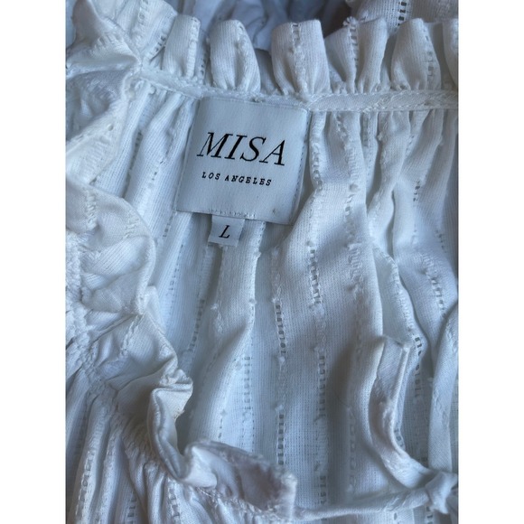 MISA Los Angeles Ruffle Mini Dress White Eyelet Tiered Flutter Sleeve L - Picture 4 of 7